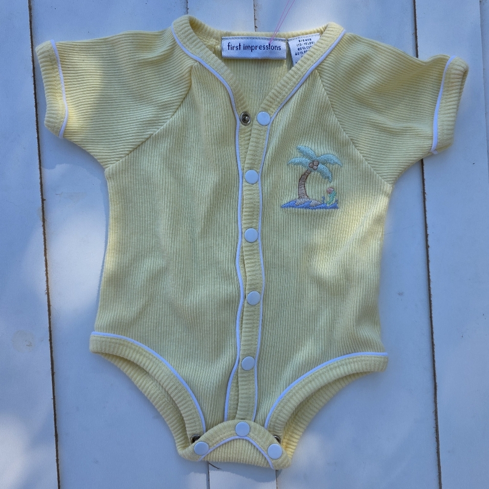 First Impressions Vacation Palm Tree Vintage Yellow Bodysuit
